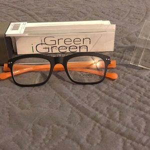 Black glasses with orange temples